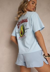 Renee - Niebieski T-shirt z Bawełną ze Wzorem Awokado Tilannia. Okazja: na co dzień. Kolor: niebieski. Materiał: bawełna. Styl: casual #3