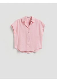 Reserved - Koszula z lnem - pastelowy róż. Kolor: różowy. Materiał: len