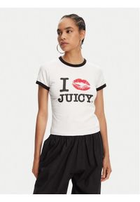 Juicy Couture T-Shirt I Kiss JCWCT125318 Biały Slim Fit. Kolor: biały. Materiał: bawełna