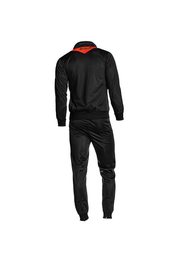 Dres piłkarski dla dorosłych Givova Tuta Visa Fluo czarno-pomarańczowy. Kolor: wielokolorowy, czarny, pomarańczowy. Materiał: dresówka, poliester. Sport: piłka nożna