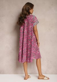 Renee - Fuksjowa Rozkloszowana Sukienka z Wiskozy w Kwiaty Rivanira. Kolor: różowy. Materiał: wiskoza. Wzór: kwiaty. Sezon: lato #3
