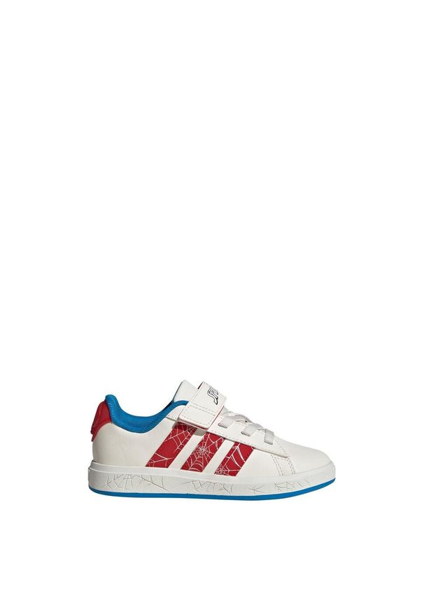 Adidas - Pantofelki dla dzieci adidas Marvel Spider-Man Grand. Zapięcie: pasek. Kolor: czerwony, niebieski, wielokolorowy, biały. Wzór: motyw z bajki. Sport: turystyka piesza