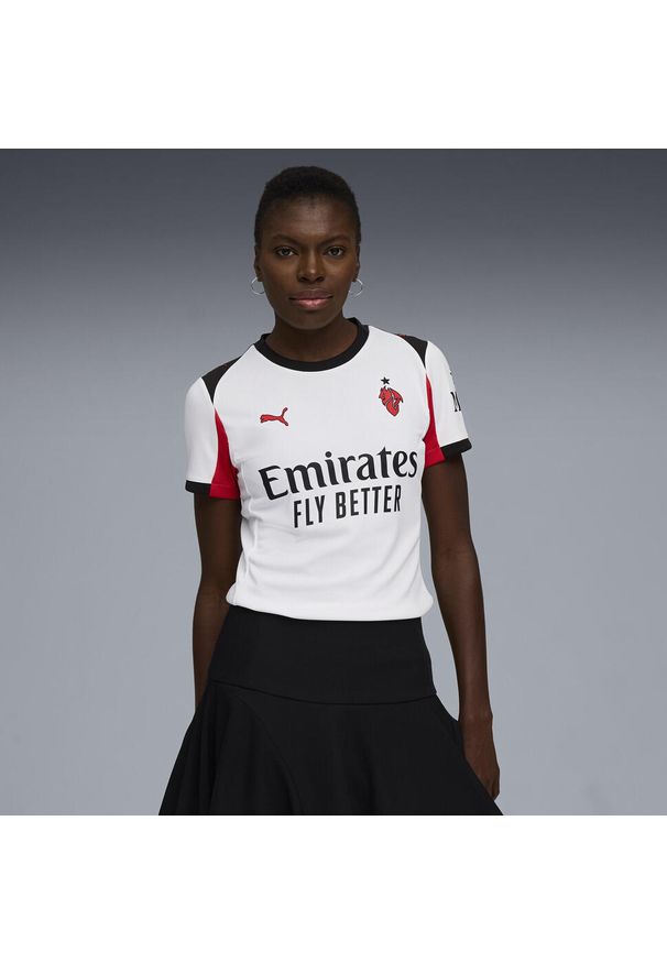 Puma - Damska koszulka wyjazdowa AC Milan 25/26 PUMA White For All Time Red. Kolor: czerwony, biały, wielokolorowy. Sport: piłka nożna