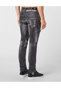 Philipp Plein - PHILIPP PLEIN - Ciemnoszare spodnie jeansowe Skinny Milan. Kolor: szary. Wzór: haft. Styl: klasyczny #2