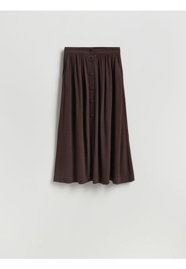 Reserved - Spódnica z wiskozą - ciemnobrązowy. Kolor: brązowy. Materiał: wiskoza. Wzór: gładki