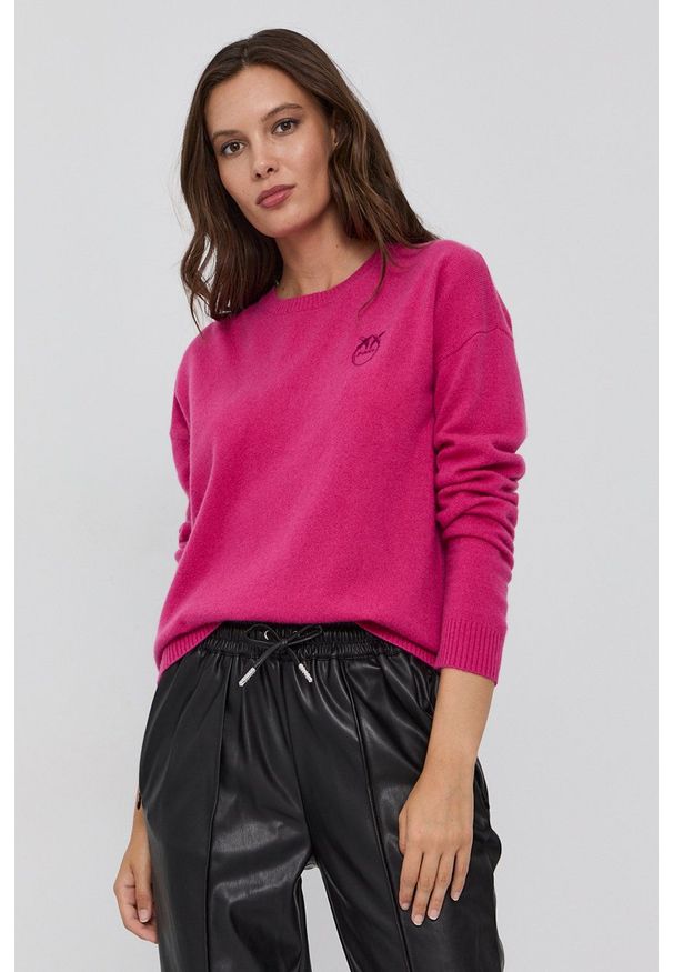 Pinko - Sweter wełniany. Okazja: na co dzień. Kolor: różowy. Materiał: wełna. Długość rękawa: długi rękaw. Długość: długie. Styl: casual