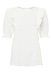Shirt z ażurowym haftem bonprix biel wełny. Kolor: biały. Materiał: wełna. Wzór: ażurowy, haft #1