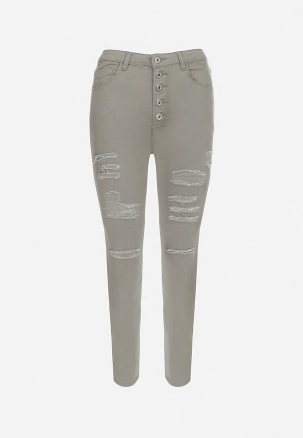 Born2be - Ciemnobeżowe Jeansy Skinny na Guziki Arru. Stan: podwyższony. Kolor: zielony