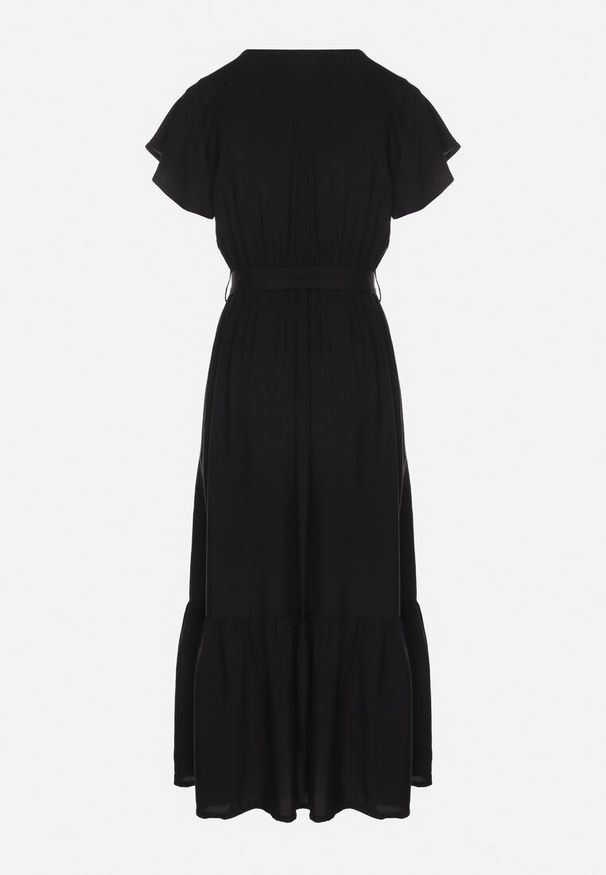 Born2be - Czarna Wiskozowa Sukienka z Kopertowym Dekoltem z Paskiem Savorlisse. Okazja: na co dzień. Kolor: czarny. Materiał: wiskoza. Wzór: aplikacja. Typ sukienki: kopertowe. Styl: klasyczny, casual