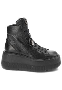 Czarne Sneakersy Carinii Damskie Buty Na Platformie. Kolor: czarny. Materiał: jeans, skóra. Obcas: na platformie. Styl: elegancki. Wysokość obcasa: średni #3