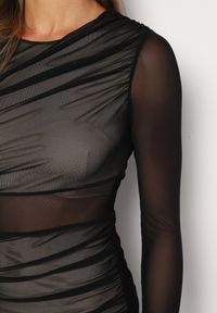 Born2be - Czarno-Beżowa Dopasowana Sukienka Maxi z Siateczki Stolisse. Okazja: na imprezę. Kolor: czarny. Materiał: wiskoza. Typ sukienki: proste. Styl: klasyczny, elegancki. Długość: maxi #7