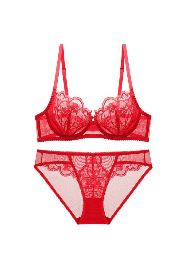 Intica - Komplet bielizny prześwitującej z delikatnych materiałów Harmke. Kolor: czerwony. Materiał: materiał