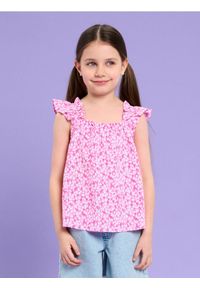 Sinsay - Bluzka z falbankami w kwiatowy wzór - różowy. Typ kołnierza: kołnierz z falbankami. Kolor: różowy. Wzór: kwiaty #1