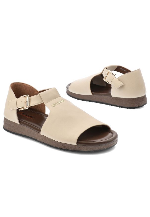 Sandały damskie Artiker, cholewka ze skóry naturalnej licowej pasek wokół kostki z regulacją na klamrę, beżowe, 58C0545. Zapięcie: klamry. Kolor: beżowy. Materiał: skóra