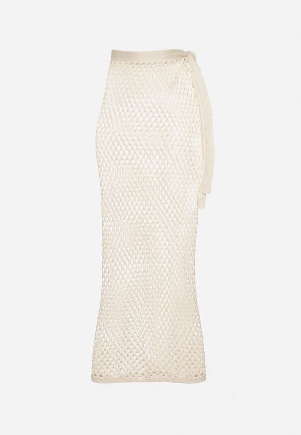 Born2be - Beżowa Spódnica z Wysokim Stanem Wiązana w Pasie o Ażurowym Wykończeniu Ziladia. Okazja: na co dzień. Stan: podwyższony. Kolor: beżowy. Wzór: ażurowy. Styl: casual