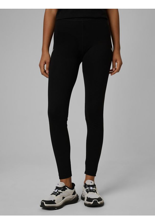 4f - 4F Legginsy dzianinowe damskie - czarne XS. Okazja: na spacer, na co dzień, do domu. Kolor: czarny. Materiał: dzianina. Długość: do kostek. Styl: casual, klasyczny. Sport: turystyka piesza