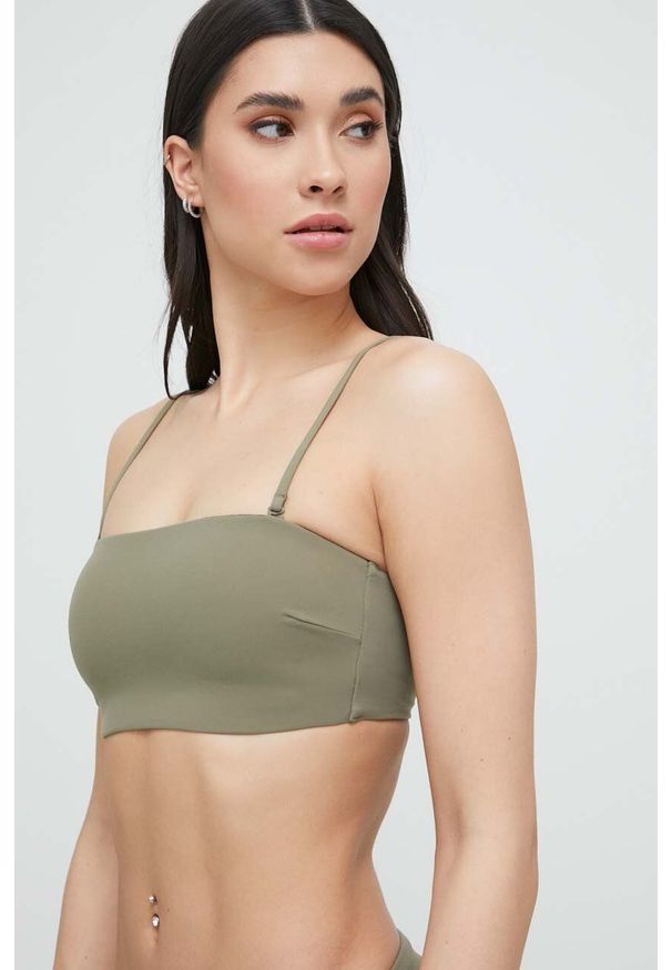 Calvin Klein biustonosz kąpielowy kolor zielony. Kolor: zielony. Materiał: włókno, materiał