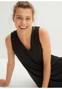bonprix - Sukienka z dżerseju z lejącej wiskozy. Typ kołnierza: dekolt w serek. Kolor: czarny. Materiał: wiskoza, jersey. Długość rękawa: na ramiączkach #2