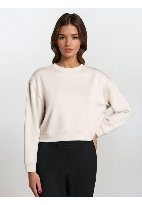 Sinsay - Bluza basic - kremowy. Kolor: kremowy. Materiał: wiskoza, dzianina