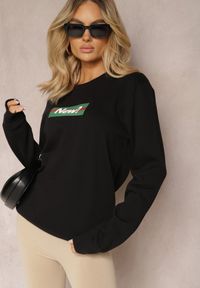 Renee - Czarna Bawełniana Bluza z Nadrukiem Corneta. Okazja: na spotkanie biznesowe, na co dzień. Kolor: czarny. Materiał: bawełna. Długość rękawa: długi rękaw. Długość: długie. Wzór: nadruk. Styl: sportowy, biznesowy, casual
