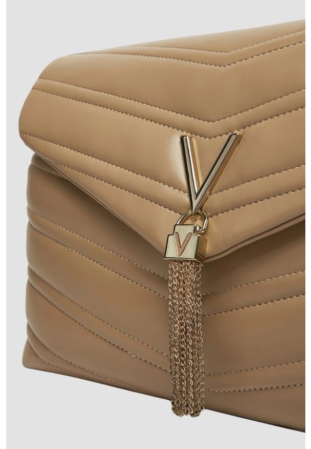 Valentino by Mario Valentino - VALENTINO Duża beżowa damska torebka Privilege Flap Bag. Kolor: beżowy. Wzór: aplikacja. Materiał: zdobione. Styl: elegancki
