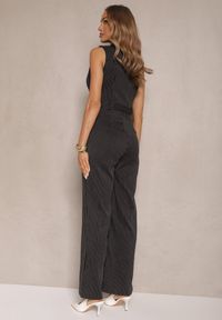 Renee - Czarny Elegancki Kombinezon Garniturowy w Delikatne Prążki Sarilva. Okazja: na co dzień. Kolor: czarny. Wzór: prążki. Styl: elegancki #5