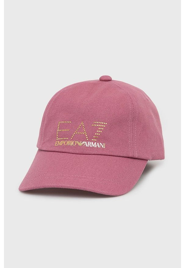 EA7 Emporio Armani czapka bawełniana 285559.2R104 kolor różowy z aplikacją. Kolor: różowy. Materiał: bawełna. Wzór: aplikacja