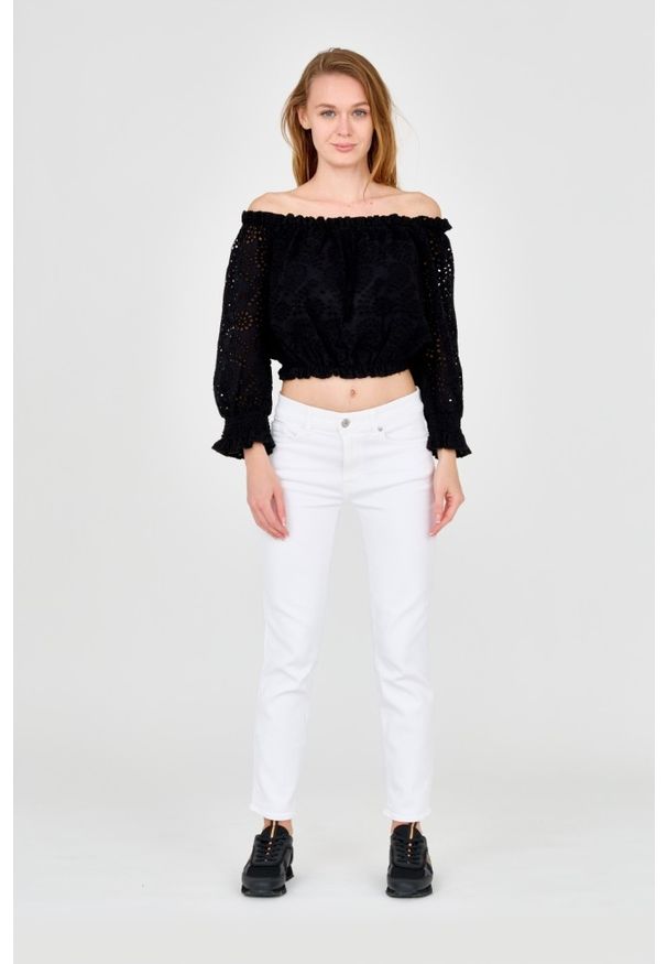 Guess - GUESS Damski czarny crop top, Rozmiar S. Kolor: czarny. Materiał: bawełna