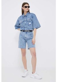 Calvin Klein Jeans koszula jeansowa damska kolor niebieski relaxed z kołnierzykiem klasycznym. Typ kołnierza: kołnierzyk klasyczny. Kolor: niebieski. Materiał: bawełna, denim. Długość rękawa: krótki rękaw. Długość: krótkie. Styl: klasyczny #4