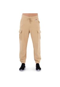 Spodnie Champion Elastic Cuff Cargo Pants 218645-MS039 - beżowe. Kolor: beżowy. Materiał: dresówka, elastan, bawełna. Wzór: haft