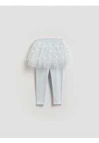 Reserved - Legginsy ze spódnicą - jasnoniebieski. Kolor: niebieski. Materiał: dzianina, bawełna #1