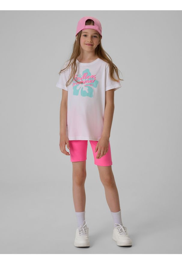4f - 4F T-shirt regular z nadrukiem dziewczęcy - biały 164 (13-14 lat). Okazja: na co dzień. Kolor: biały. Materiał: bawełna, dzianina. Wzór: nadruk. Sezon: lato. Styl: casual