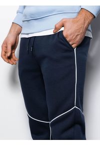 Ombre Clothing - Spodnie męskie dresowe joggery z kontrastowymi elementami - granatowe V3 OM-PASK-22FW-001 - XXL. Kolor: niebieski. Materiał: dresówka. Wzór: geometria
