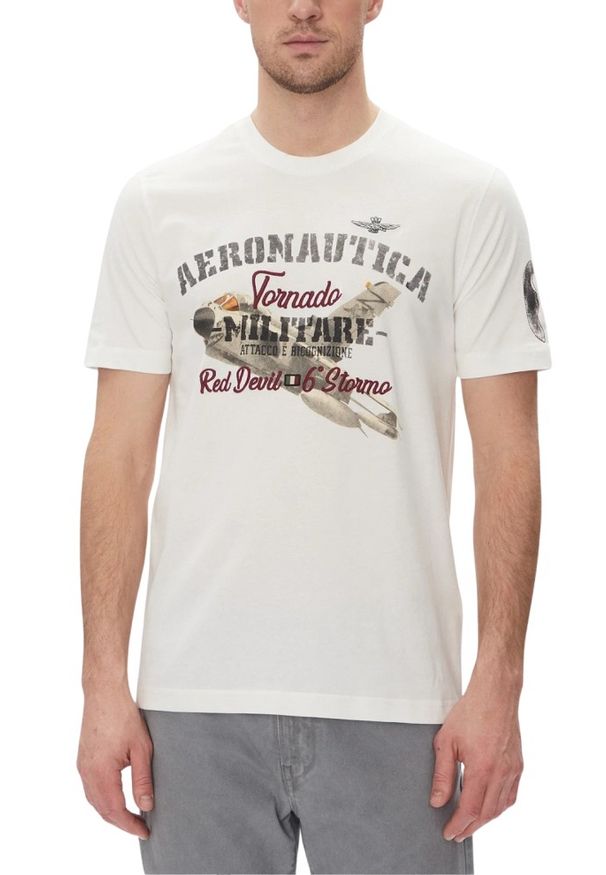 Aeronautica Militare - AERONAUTICA MILITARE Biały bawełniany męski t-shirt, Rozmiar XXL. Okazja: na co dzień. Kolor: biały. Materiał: bawełna. Styl: sportowy, klasyczny, elegancki, casual