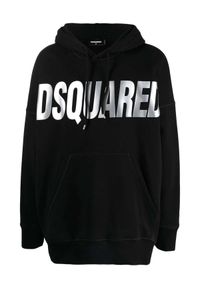 DSQUARED2 - Czarna bluza oversize z metalicznym logo. Typ kołnierza: kaptur. Kolor: czarny. Materiał: bawełna. Długość rękawa: długi rękaw. Długość: długie