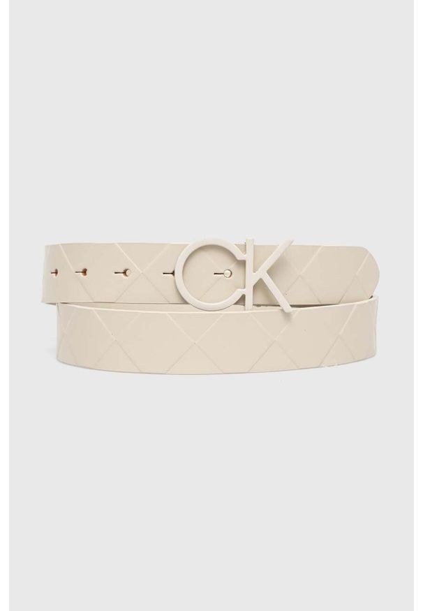 Calvin Klein pasek skórzany damski kolor beżowy. Kolor: beżowy. Materiał: skóra