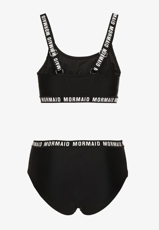 Born2be - Czarne Bikini Sportowa Góra i Majtki Typu Figi z Napisami Nevianea. Kolor: czarny. Wzór: napisy