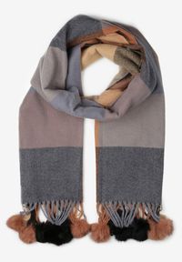 Born2be - Brązowy Prostokątny Szalik z Kolorowymi Pomponami Komo. Kolor: brązowy. Materiał: bawełna, wiskoza. Wzór: kolorowy #1