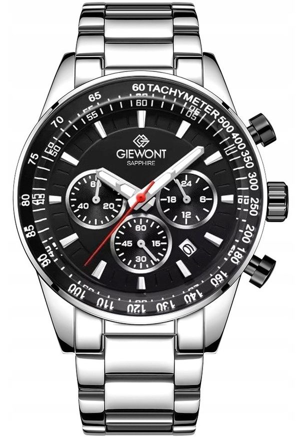 Zegarek Giewont Zegarek Męski Giewont Chronograph Sapphire Srebrno Czarny GW9140-B1. Kolor: czarny, srebrny, wielokolorowy