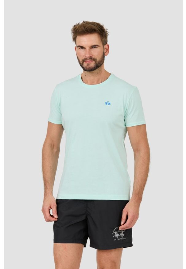 La Martina - LA MARTINA Miętowy męski t-shirt Jersey, Rozmiar M. Kolor: zielony. Materiał: jersey