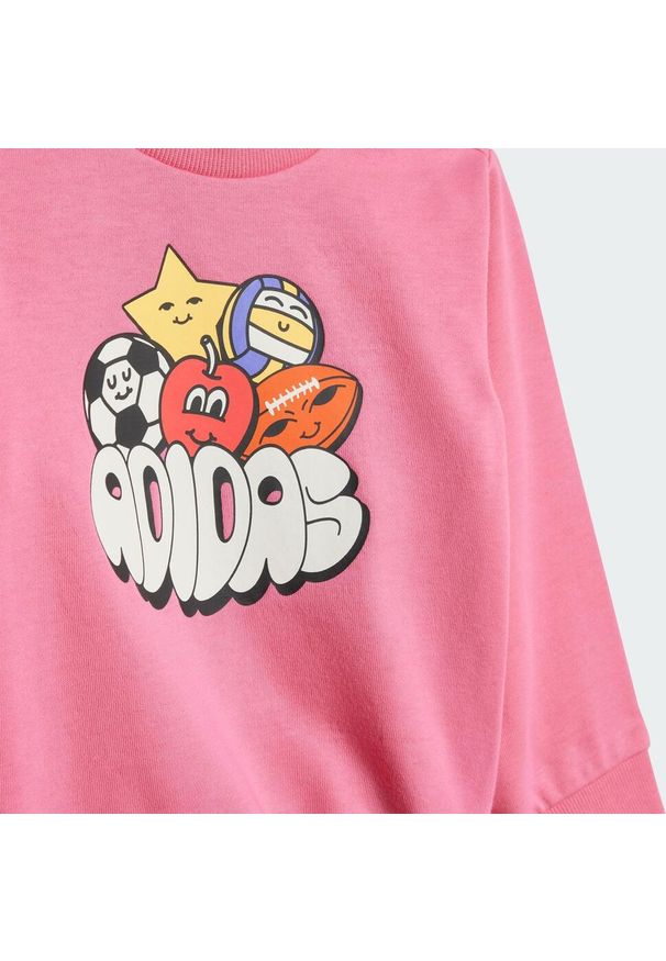 Adidas - Dres Seasonal Essentials Fun Kids. Okazja: na uczelnię. Kolor: różowy, biały, wielokolorowy. Materiał: dresówka. Styl: młodzieżowy