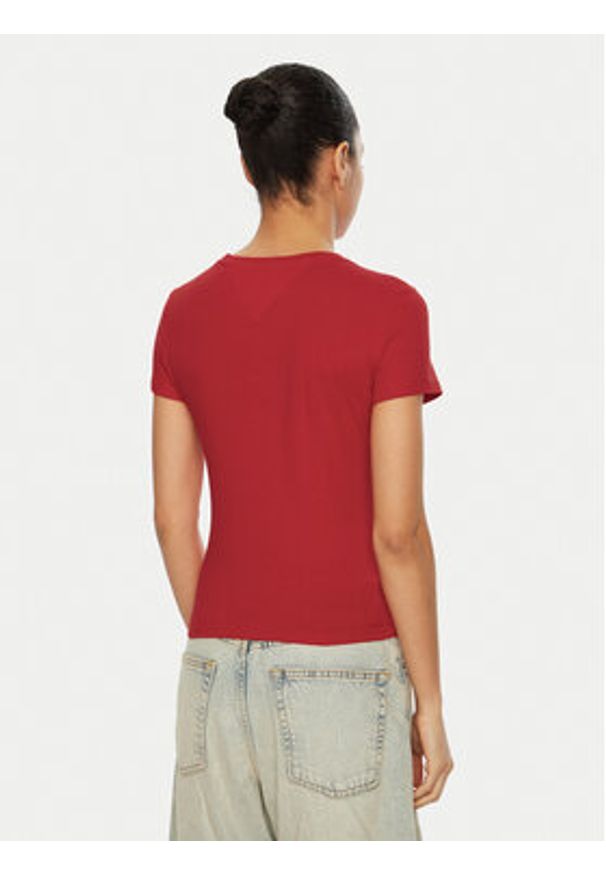 Tommy Jeans T-Shirt Linear DW0DW18398 Czerwony Slim Fit. Kolor: czerwony. Materiał: bawełna