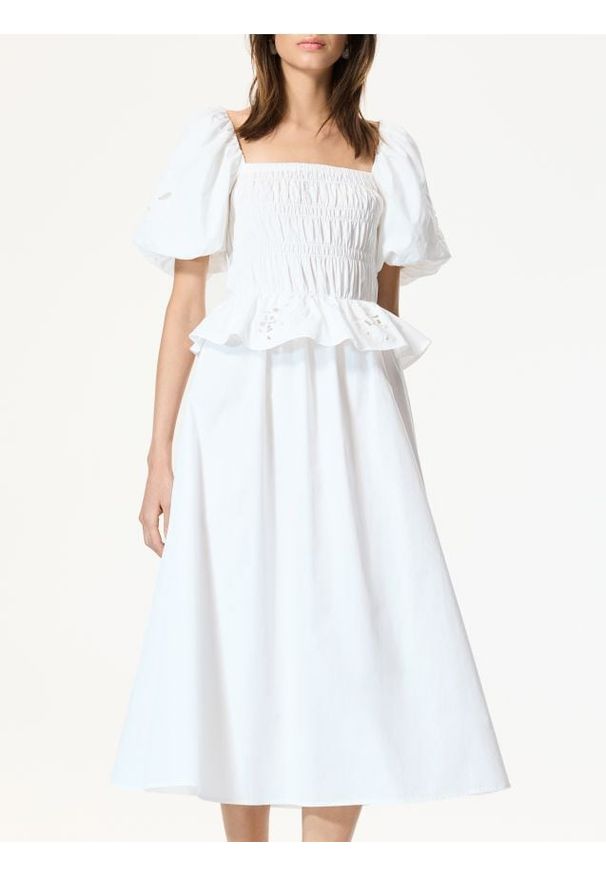 Reserved - Sukienka z bufkami - złamana biel. Materiał: bawełna, tkanina