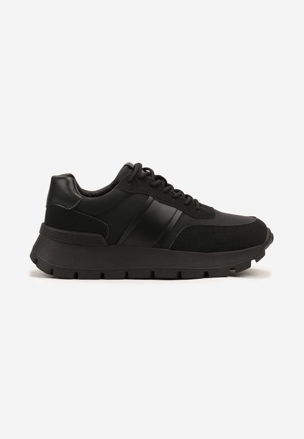 Born2be - Czarne Sneakersy na Grubej Podeszwie Ellitte. Okazja: na co dzień. Kolor: czarny. Materiał: jeans