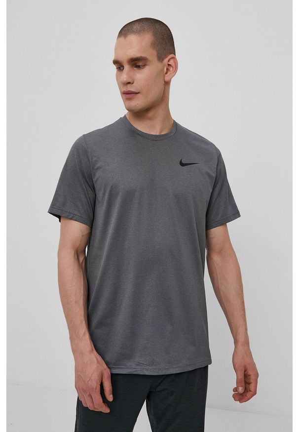 Nike - T-shirt. Okazja: na co dzień. Kolor: szary. Materiał: tkanina, dzianina, skóra, włókno. Wzór: gładki. Styl: casual