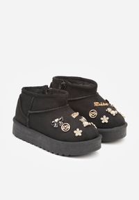 Born2be - Czarne Śniegowce z Metalicznymi Aplikacjami 3D i Cyrkoniami Aheline. Okazja: na co dzień. Kolor: czarny. Materiał: jeans. Wzór: aplikacja. Styl: casual #6