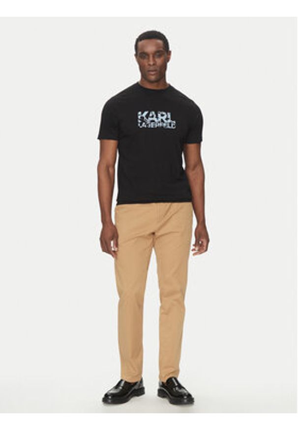 Karl Lagerfeld - KARL LAGERFELD T-Shirt 755042 552224 Czarny Regular Fit. Typ kołnierza: dekolt w karo. Kolor: czarny. Materiał: bawełna