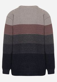 Born2be - Ciemnobeżowy Sweter z Wełną w Paski Ettarine. Okazja: na co dzień. Kolekcja: plus size. Kolor: beżowy. Materiał: wełna. Wzór: paski. Styl: klasyczny, casual, elegancki