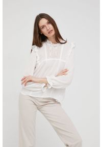 Answear Lab bluzka damska kolor biały gładka. Okazja: na co dzień. Kolor: biały. Materiał: tkanina, koronka. Wzór: gładki. Styl: wakacyjny #8