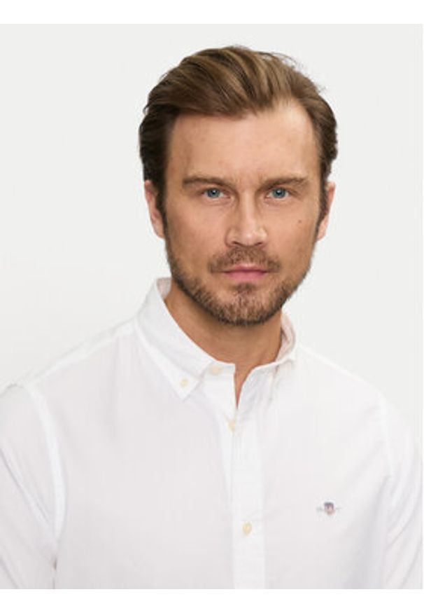 GANT - Gant Koszula 3000202 Biały Slim Fit. Kolor: biały. Materiał: bawełna